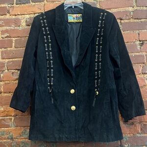 Vintage Atlantic Beach Women’s Black Leather Suede Jacket (No Sz tag) PTP 25 inc